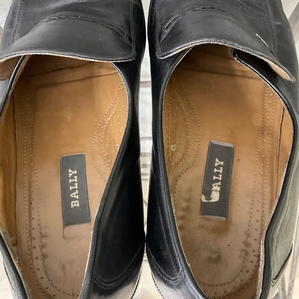 Bally Brenio Men’s Size 9.5 D Black Leather Slip On Loafers Dress Shoe Logo